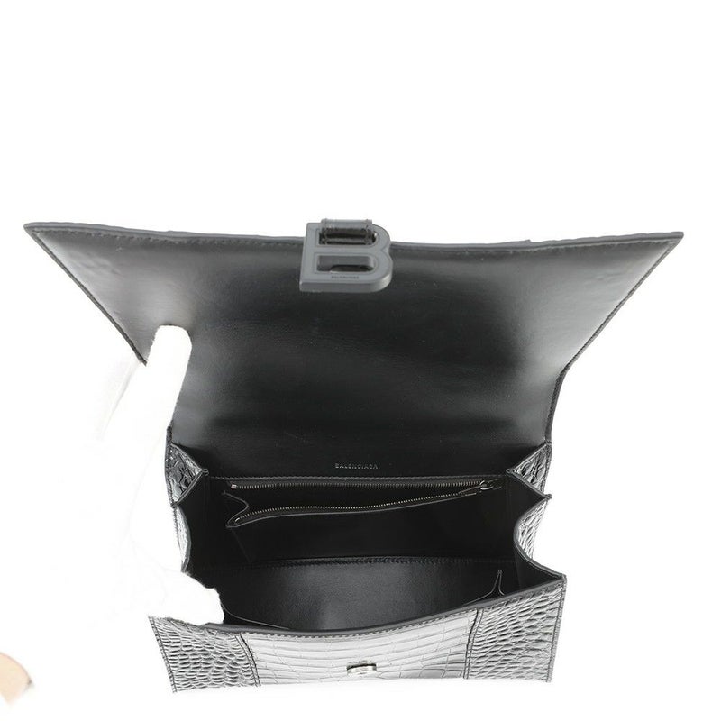 バレンシアガ ハンドバッグ アワーグラス ミディアム クロコダイル型押しレザー 619668 BALENCIAGA 2way 黒