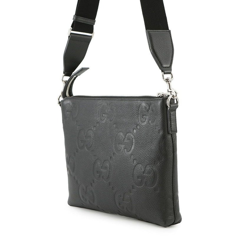 グッチ クラッチバッグ ジャンボGG クロスボディバッグ ミディアム レザー 696009 GUCCI ショルダーバッグ 黒