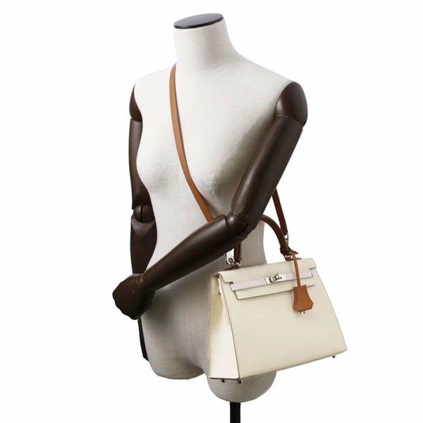 エルメス ケリー25 トリコロール 外縫い クレ/モーヴペール/ゴールド/シルバー金具 エプソン B刻印 2wayショルダー