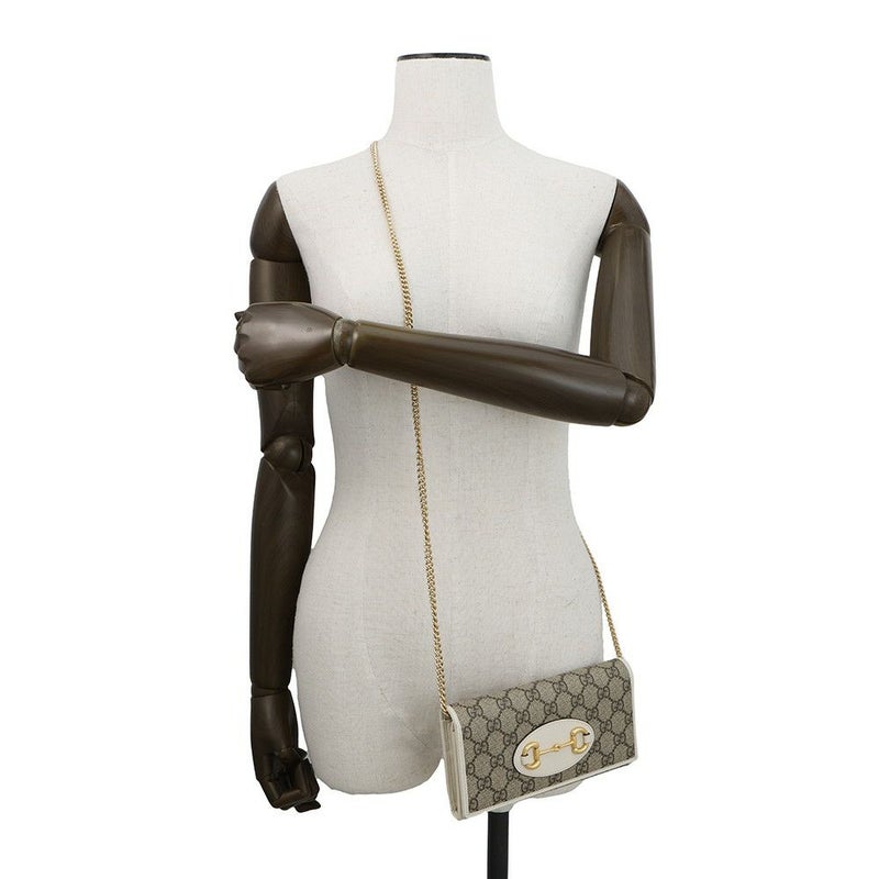 グッチ チェーンウォレット ホースビット 1955 PVC レザー ミラー付き 621888 GUCCI 長財布 白