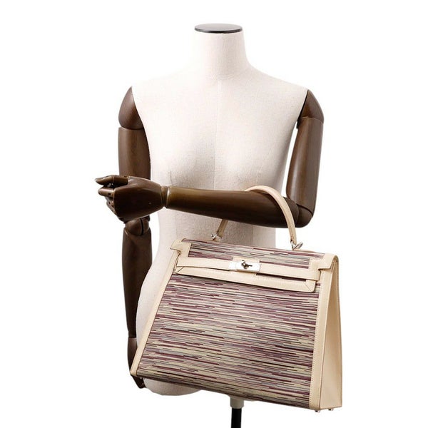 エルメス ハンドバッグ ケリー35 外縫い ベージュ/マルチカラー/シルバー金具 ヴィブラート □E刻印 2wayショルダー