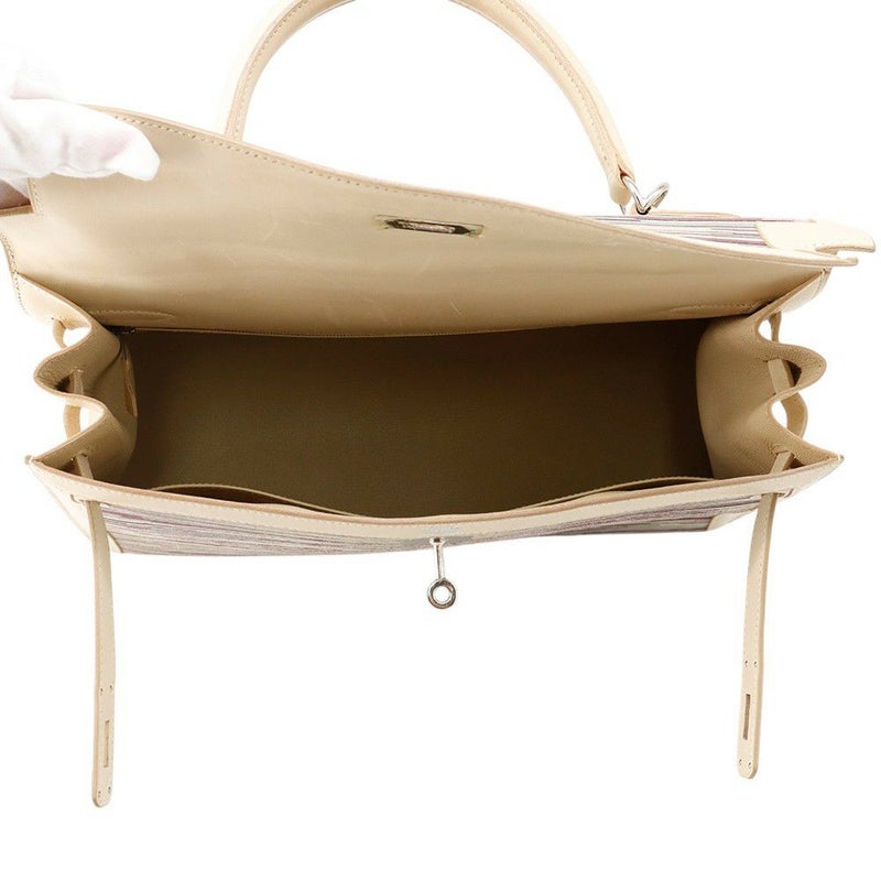 エルメス ハンドバッグ ケリー35 外縫い ベージュ/マルチカラー/シルバー金具 ヴィブラート □E刻印 2wayショルダー