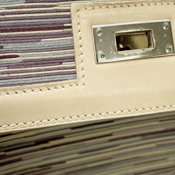 エルメス ハンドバッグ ケリー35 外縫い ベージュ/マルチカラー/シルバー金具 ヴィブラート □E刻印 2wayショルダー