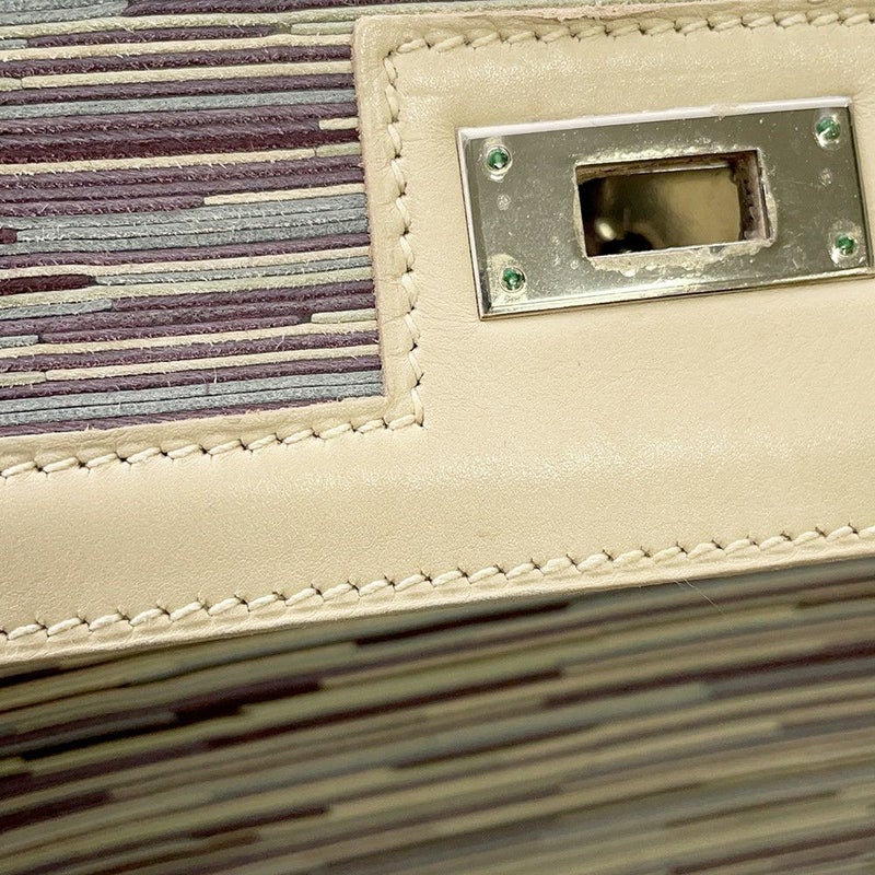 エルメス ハンドバッグ ケリー35 外縫い ベージュ/マルチカラー/シルバー金具 ヴィブラート □E刻印 2wayショルダー