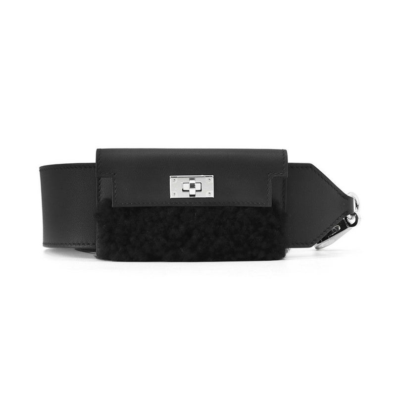 エルメス ショルダーストラップ バンドリエール ケリーポケット ブラック/シルバー金具 スイフト/ムートン B刻印 黒