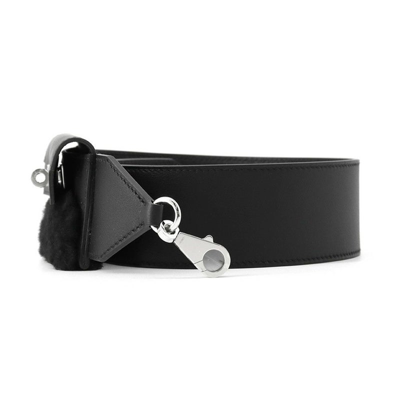 エルメス ショルダーストラップ バンドリエール ケリーポケット ブラック/シルバー金具 スイフト/ムートン B刻印 黒