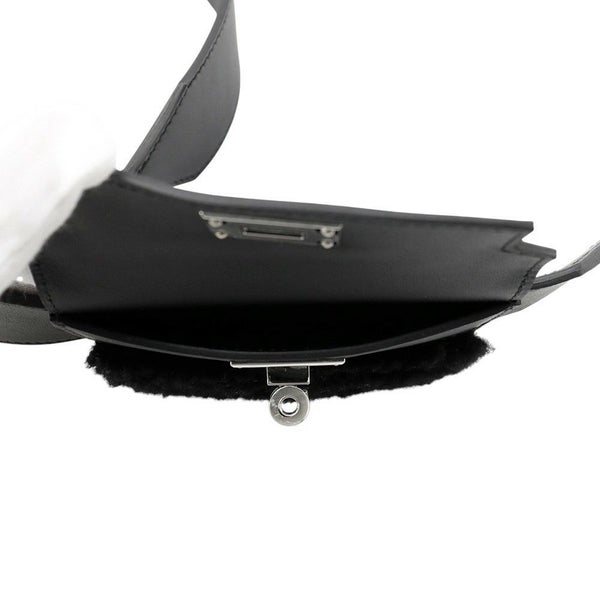 エルメス ショルダーストラップ バンドリエール ケリーポケット ブラック/シルバー金具 スイフト/ムートン B刻印 黒