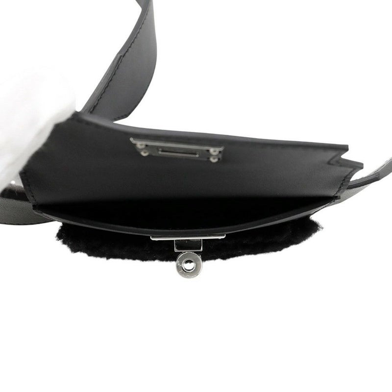 エルメス ショルダーストラップ バンドリエール ケリーポケット ブラック/シルバー金具 スイフト/ムートン B刻印 黒