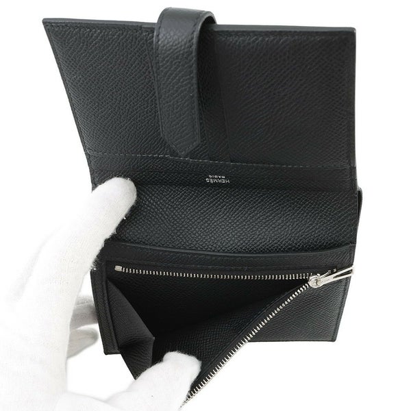 エルメス 二つ折り財布 ベアンコンパクト モノクローム ブラック/ブラック金具 エプソン U刻印 黒