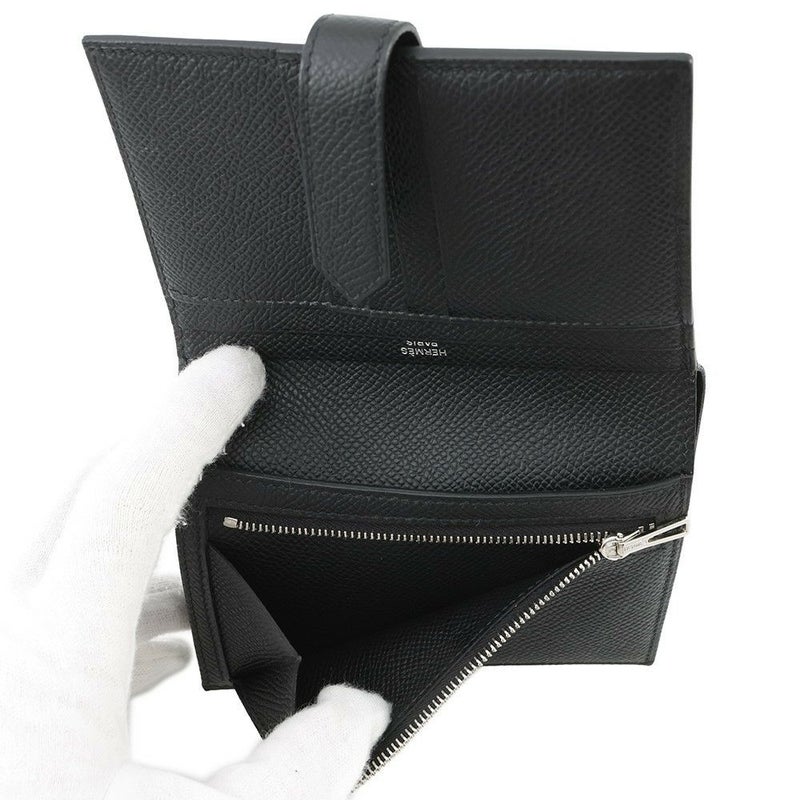 エルメス 二つ折り財布 ベアンコンパクト モノクローム ブラック/ブラック金具 エプソン U刻印 黒