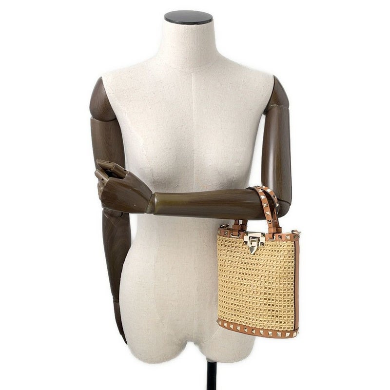 ヴァレンティノ・ガラヴァーニ ハンドバッグ ロックスタッズ バケットバッグ ラフィア レザー 4W2P0W31MZI 2way