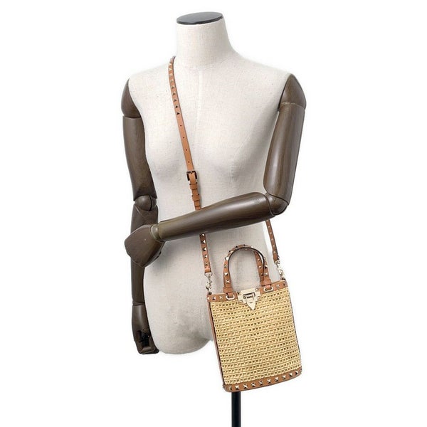 ヴァレンティノ・ガラヴァーニ ハンドバッグ ロックスタッズ バケットバッグ ラフィア レザー 4W2P0W31MZI 2way