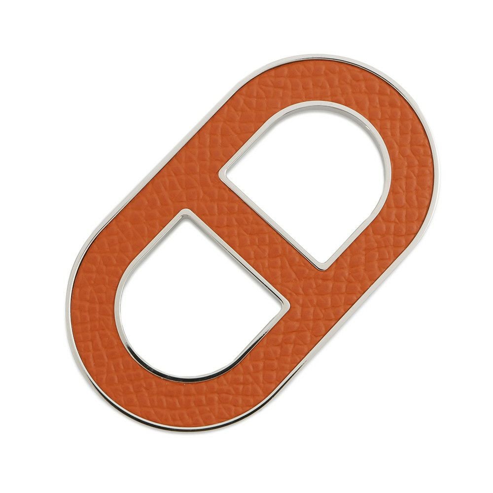 HERMES ダブルDロゴ ブローチ オレンジ エルメス ブローチ シェーヌダンクル オレンジミニアン/シルバー金具