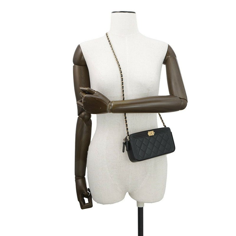 シャネル チェーンウォレット ボーイシャネル ココマーク キャビアスキン A84069 CHANEL 財布 ブラック 黒 安
