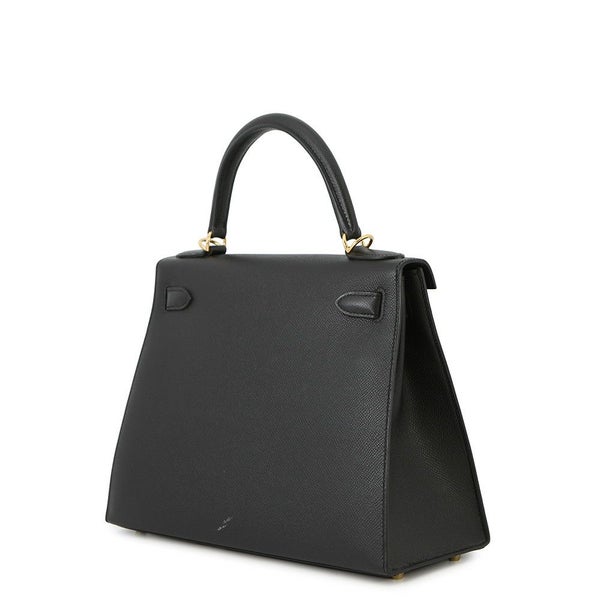 エルメス ハンドバッグ ケリー28 外縫い ブラック/ゴールド金具 エプソン T刻印 2wayショルダー 黒