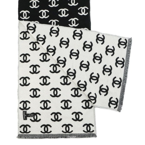シャネル マフラー ココマーク リバーシブル AA7067 CHANEL ストール 白 黒