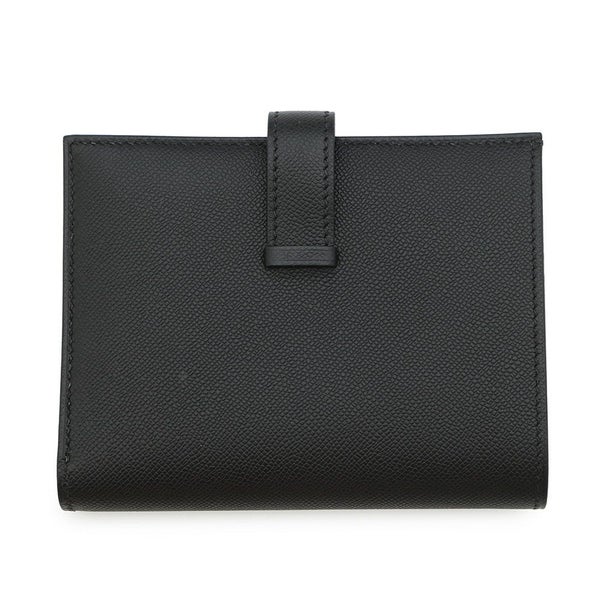 エルメス 二つ折り財布 ベアンコンパクト ブラック/シルバー金具 ヴォーマダム W刻印 黒