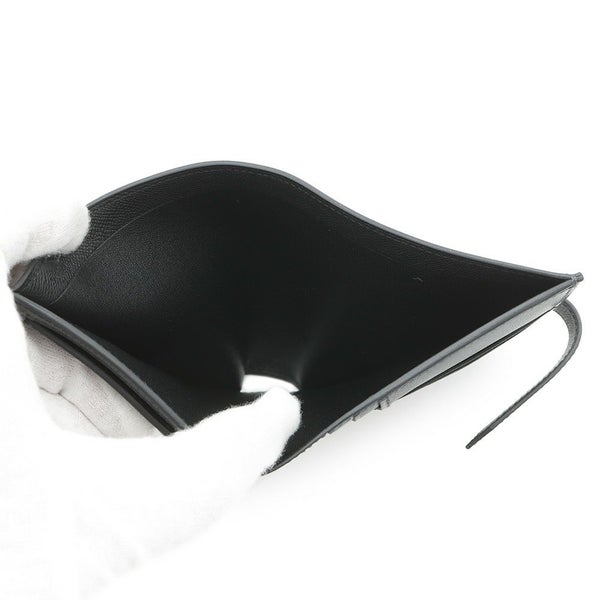 エルメス 二つ折り財布 ベアンコンパクト ブラック/シルバー金具 ヴォーマダム W刻印 黒