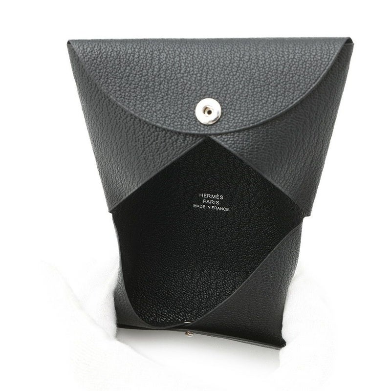 エルメス カードケース カルヴィ ブラック シェブルミゾル K刻印 HERMES 名刺入れ 黒