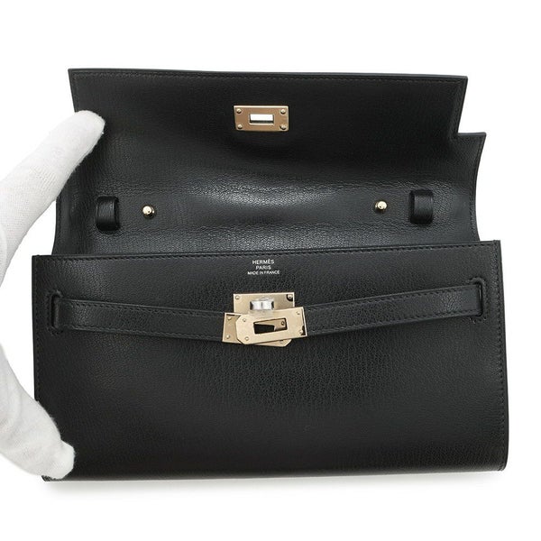 エルメス 長財布 ケリーウォレット ロング ブラック/エレクトラム金具 シェブルシャムキラ K刻印 HERMES 財布 黒