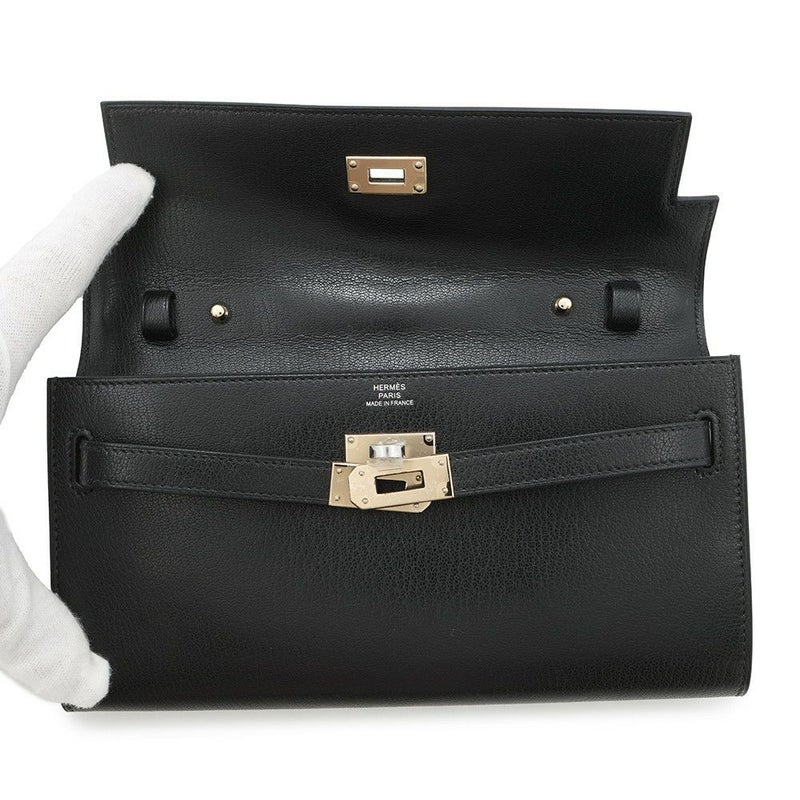エルメス 長財布 ケリーウォレット ロング ブラック/エレクトラム金具 シェブルシャムキラ K刻印 HERMES 財布 黒