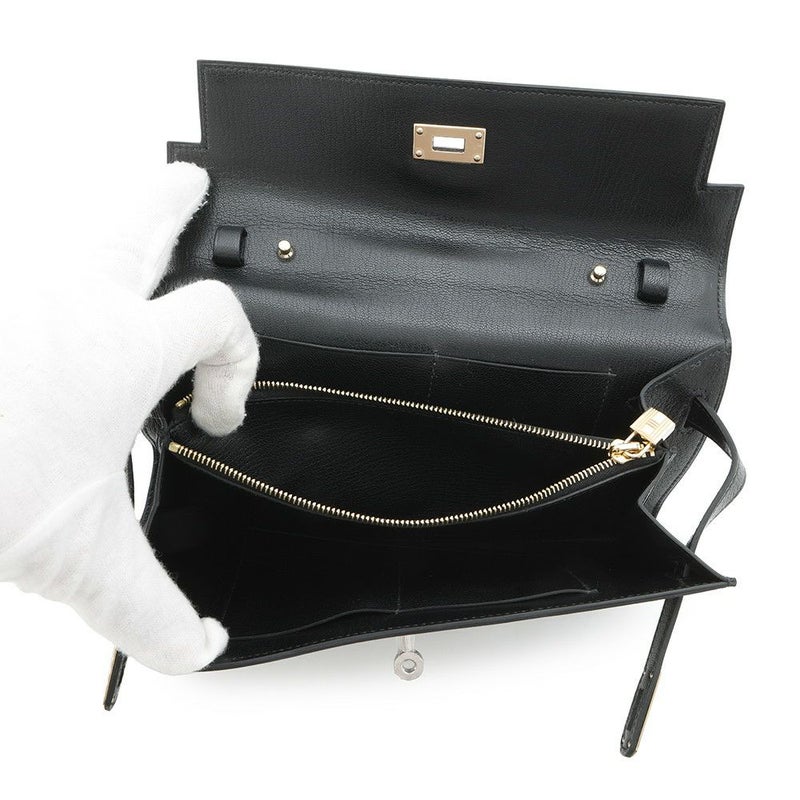 エルメス 長財布 ケリーウォレット ロング ブラック/エレクトラム金具 シェブルシャムキラ K刻印 HERMES 財布 黒