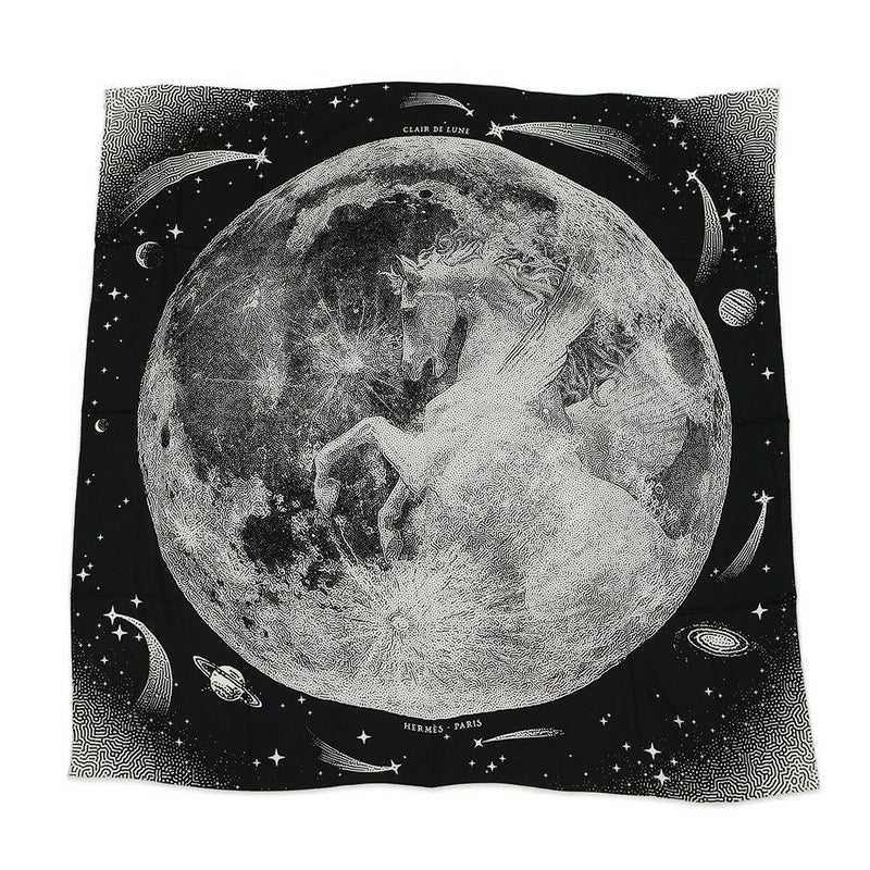 エルメス ストール カレ140 カレジェアン クレール・ドゥ・リュンヌ 2023秋冬 黒 白