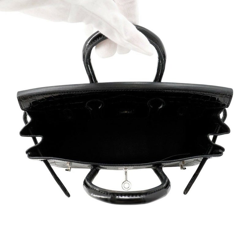 エルメス バーキン25 ブラック/シルバー金具  ニロティカスシャイン □M刻印 HERMES Birkin ハンドバッグ 黒