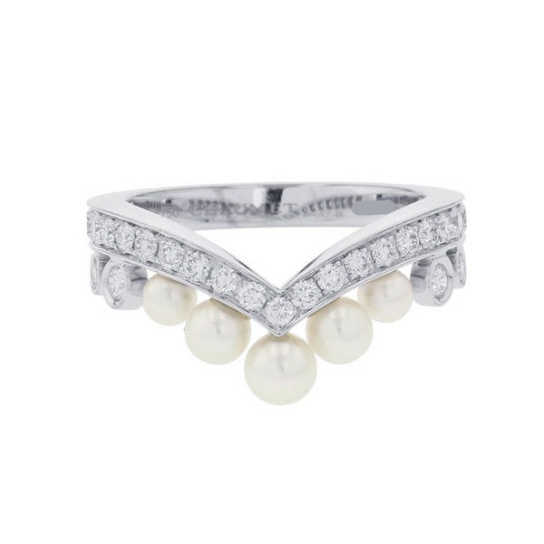 ショーメ リング ジョゼフィーヌ エグレット K18WG ダイヤ27P 計0.40ct/養殖アコヤパール5P リングサイズ50 083292