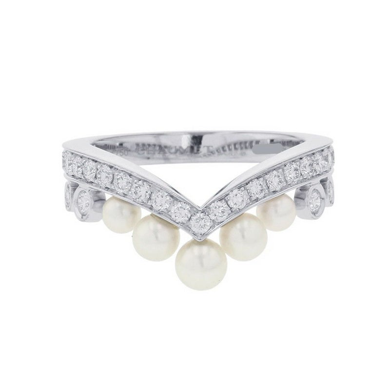 ショーメ リング ジョゼフィーヌ エグレット K18WG ダイヤ27P 計0.40ct/養殖アコヤパール5P リングサイズ50 083292