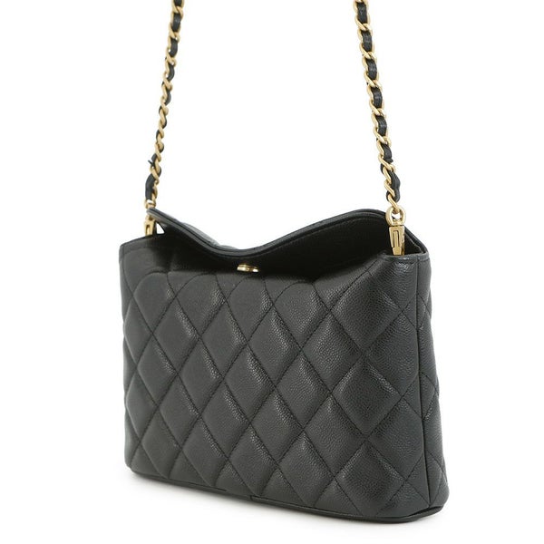 シャネル チェーンショルダーバッグ フェイクパール マトラッセ ココマーク キャビアスキン AP4585 CHANEL 黒