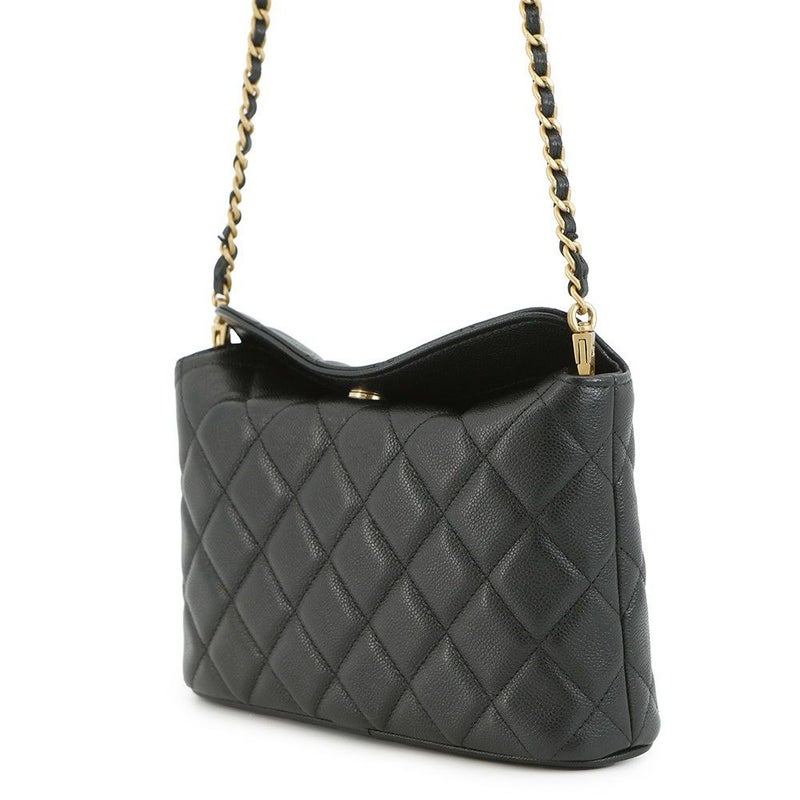 シャネル チェーンショルダーバッグ フェイクパール マトラッセ ココマーク キャビアスキン AP4585 CHANEL 黒