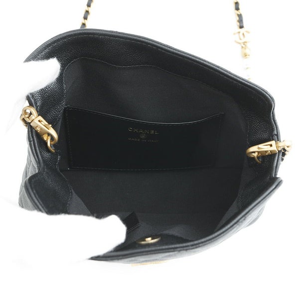 シャネル チェーンショルダーバッグ フェイクパール マトラッセ ココマーク キャビアスキン AP4585 CHANEL 黒