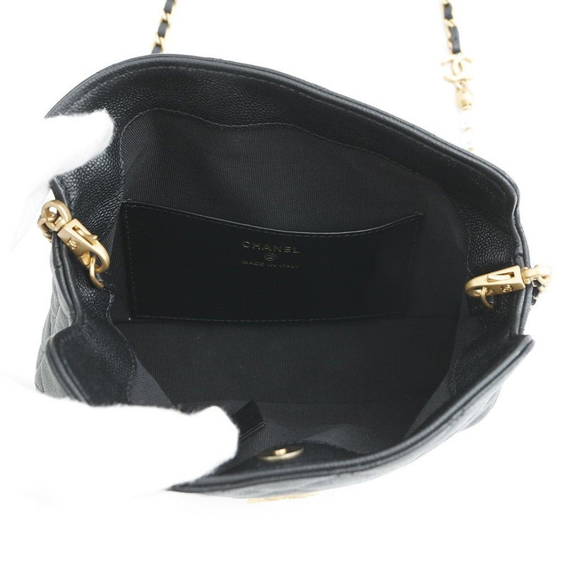 シャネル チェーンショルダーバッグ フェイクパール マトラッセ ココマーク キャビアスキン AP4585 CHANEL 黒