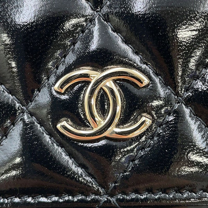 シャネル チェーンウォレット スモール チェーンクラッチ リボン シャイニーラムスキン AP4466 CHANEL 財布 黒