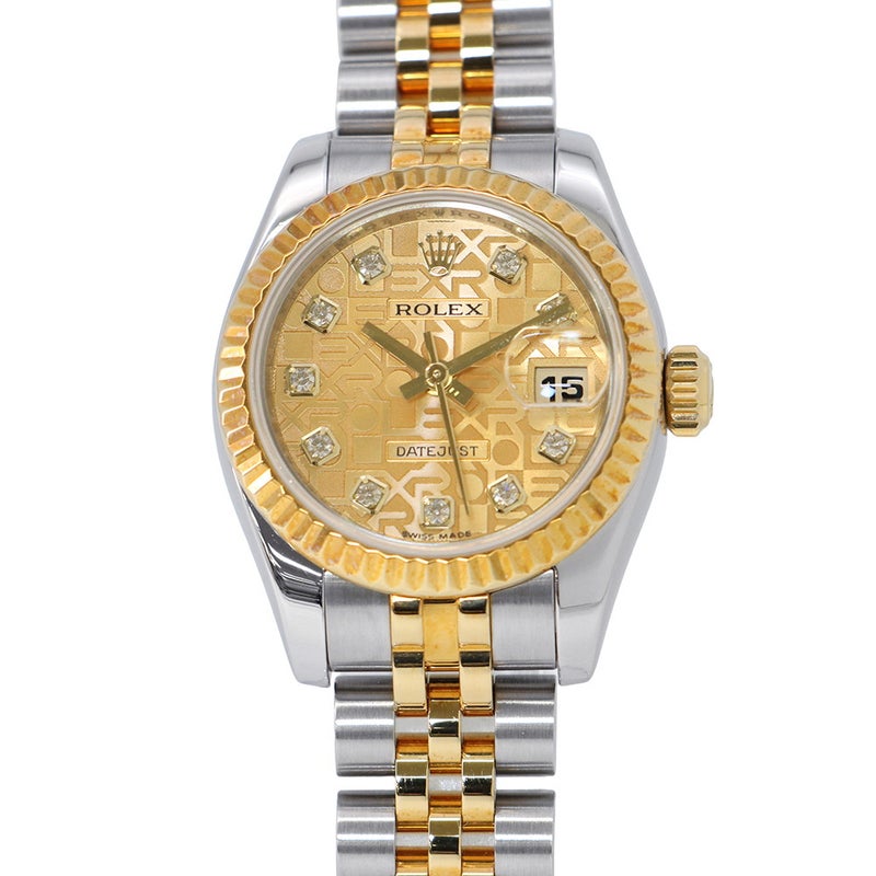 ロレックス デイトジャスト SS/K18YGイエローゴールド 10Pダイヤ M番 179173G シャンパン文字盤 コンピューター