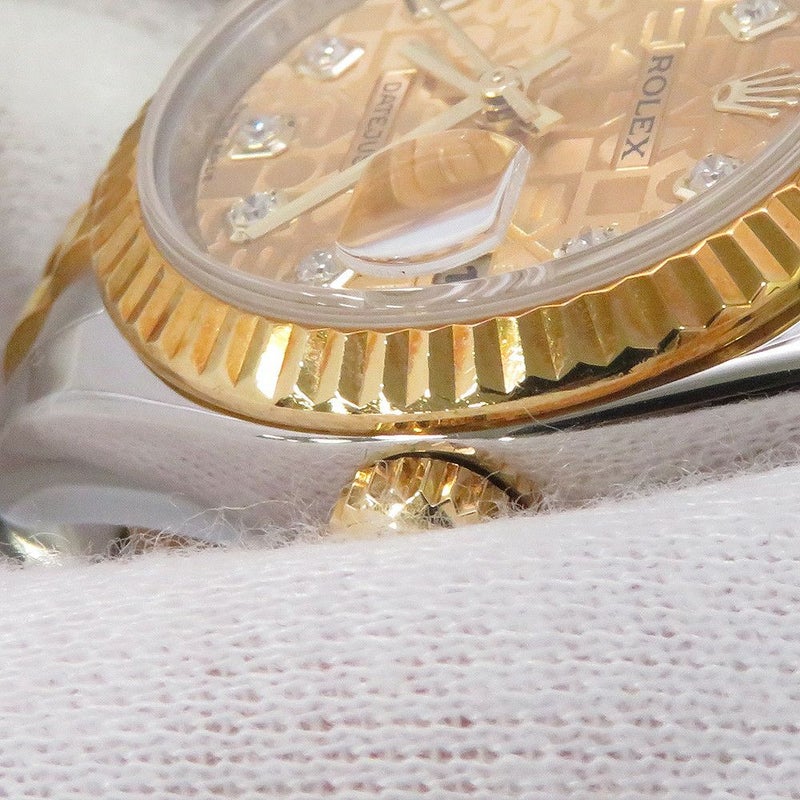 ロレックス デイトジャスト SS/K18YGイエローゴールド 10Pダイヤ M番 179173G シャンパン文字盤 コンピューター