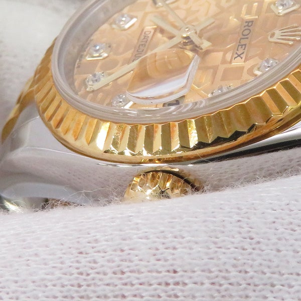 ロレックス デイトジャスト SS/K18YGイエローゴールド 10Pダイヤ M番 179173G シャンパン文字盤 コンピューター