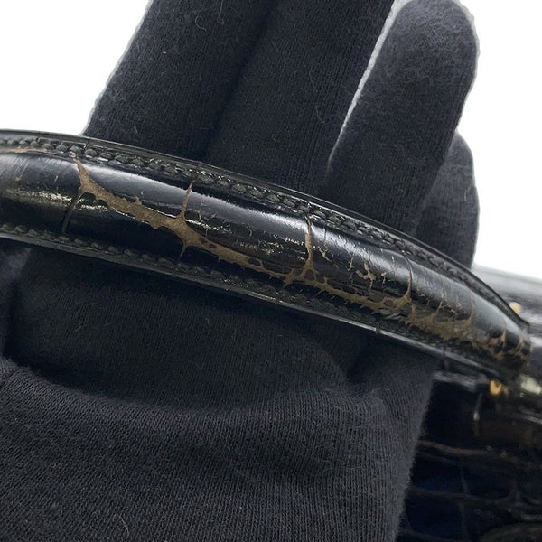 エルメス ハンドバッグ ケリー28 外縫い ブラック/ゴールド金具 アリゲーターシャイン 〇V刻印 2wayショルダー 黒