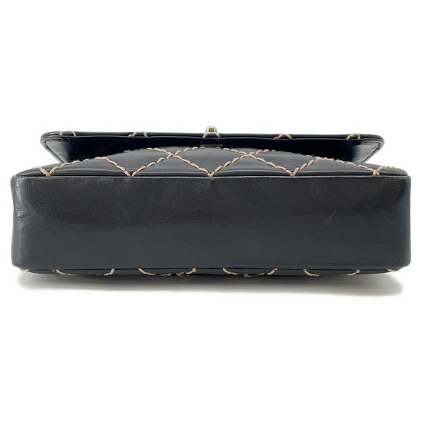 シャネル チェーンショルダーバッグ マトラッセ ココマーク ワイルドステッチ ダブルチェーン ラムスキン CHANEL 黒