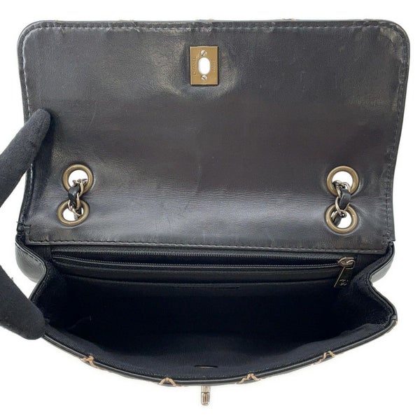 シャネル チェーンショルダーバッグ マトラッセ ココマーク ワイルドステッチ ダブルチェーン ラムスキン CHANEL 黒