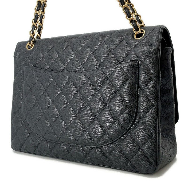 シャネル チェーンショルダーバッグ マトラッセ34 ココマーク マキシ ダブルフラップ Wチェーン A58601 デカマト 黒