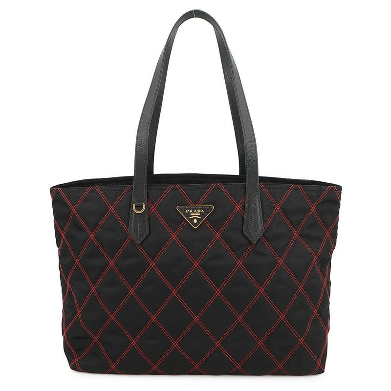 プラダ トートバッグ ロゴ キルティング ナイロン サフィアーノレザー 1BG085 PRADA 黒
