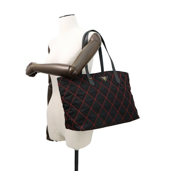 プラダ トートバッグ ロゴ キルティング ナイロン サフィアーノレザー 1BG085 PRADA 黒