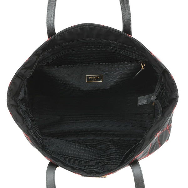 プラダ トートバッグ ロゴ キルティング ナイロン サフィアーノレザー 1BG085 PRADA 黒