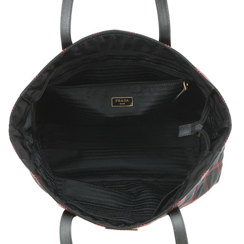 プラダ トートバッグ ロゴ キルティング ナイロン サフィアーノレザー 1BG085 PRADA 黒