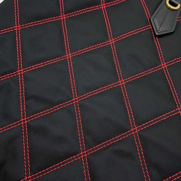 プラダ トートバッグ ロゴ キルティング ナイロン サフィアーノレザー 1BG085 PRADA 黒