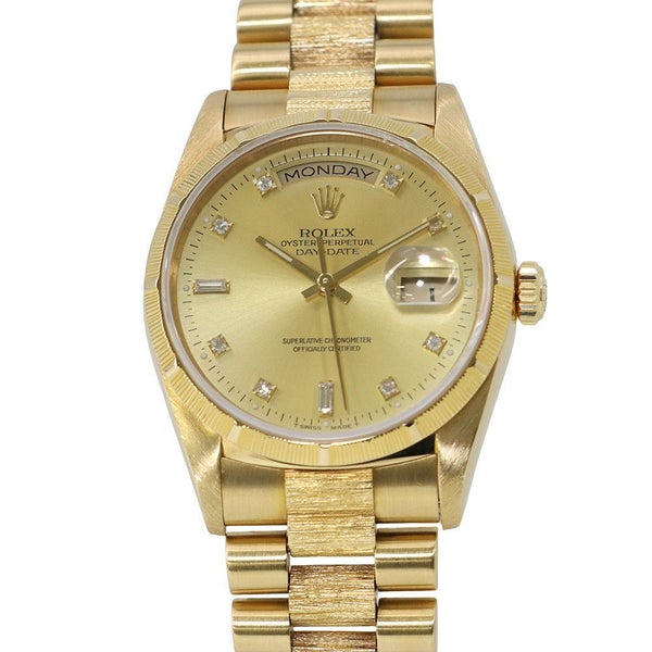 ロレックス デイデイト K18YG 10Pダイヤ Y番 18248G ウォッチ シャンパンゴールド文字盤 バーク仕上げ