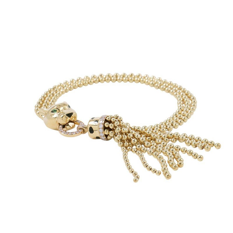 カルティエ ブレスレット パンテール ドゥ ツァボライトガーネット/オニキス/ダイヤモンド 38P 計0.26ct K18YG サイズ16 N6709916