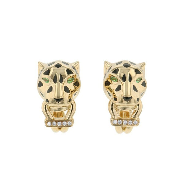 カルティエ ピアス パンテール ドゥ イヤリング ツァボライトガーネット/オニキス/ダイヤモンド 10P 計0.02ct K18YG CRB8044700